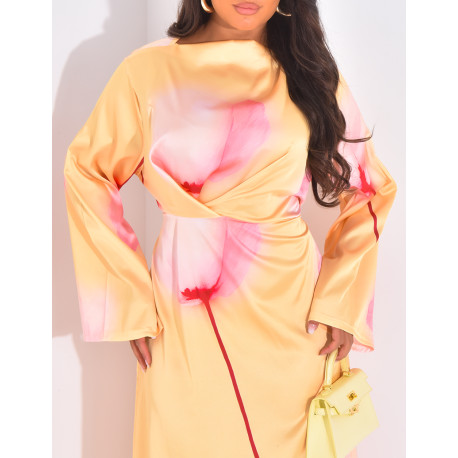 Robe longue en satin à motif à nouer dans le dos