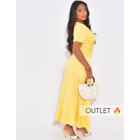 Langes Wickelkleid mit geraffter Taille