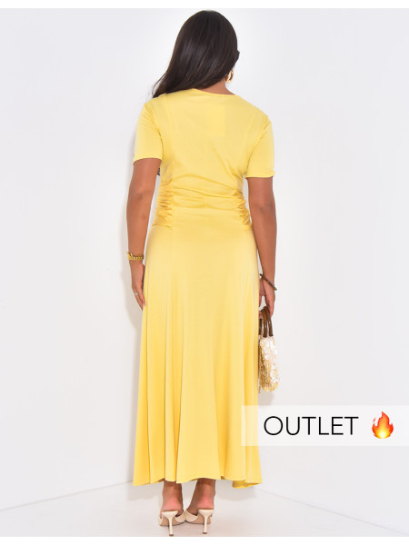 Langes Wickelkleid mit geraffter Taille