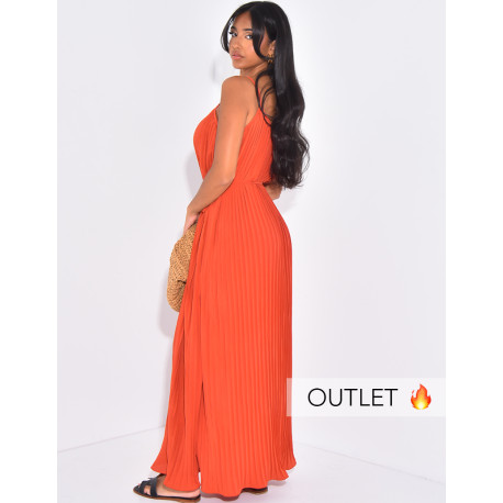 Longue robe plissée sans manche à ceinture à la taille
