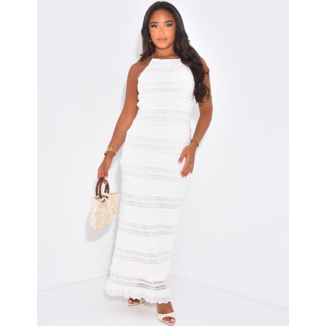 Robe longue dos nu en dentelle doublée