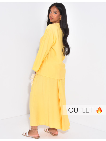 Set aus langem Rock und Bluse in Leinenoptik