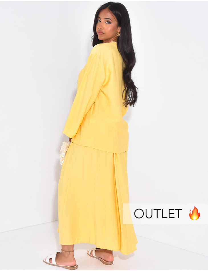 Set aus langem Rock und Bluse in Leinenoptik