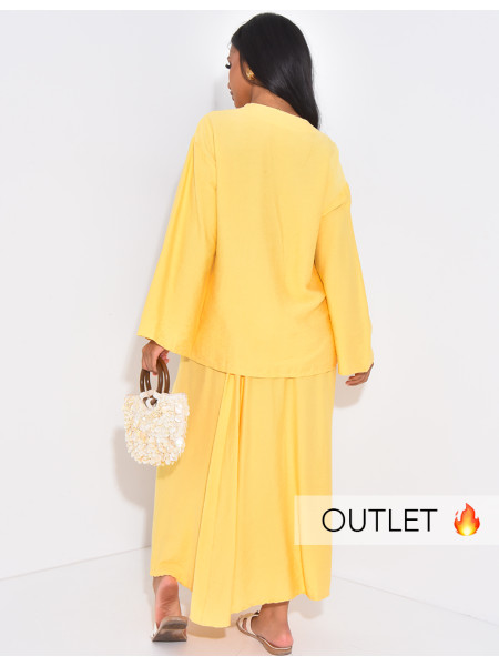 Set aus langem Rock und Bluse in Leinenoptik