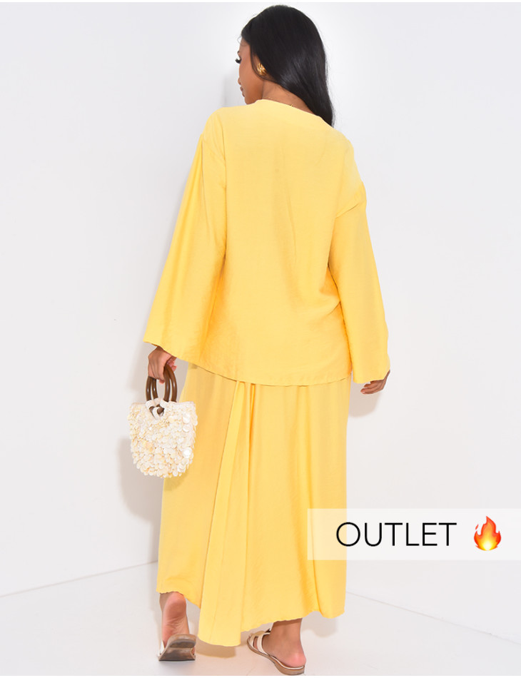 Set aus langem Rock und Bluse in Leinenoptik