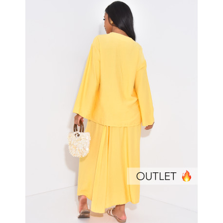 Set aus langem Rock und Bluse in Leinenoptik