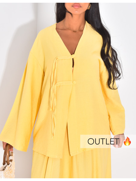 Set aus langem Rock und Bluse in Leinenoptik