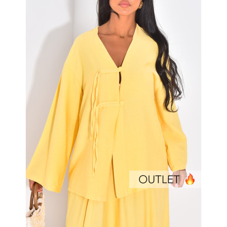 Set aus langem Rock und Bluse in Leinenoptik