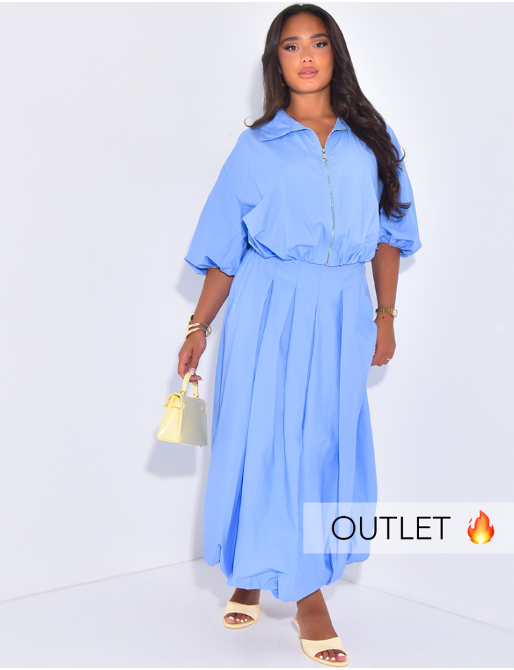 Ensemble jupe longue bouffante et veste courte zippée