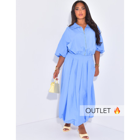 Ensemble jupe longue bouffante et veste courte zippée