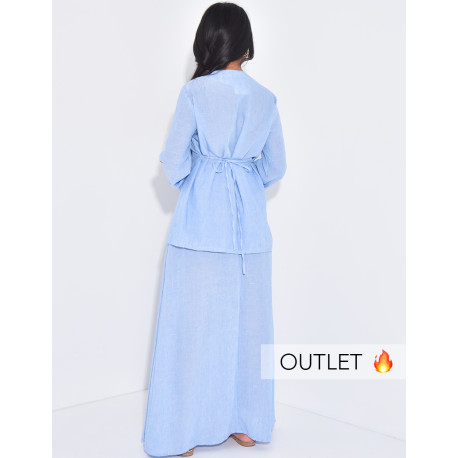 Set Leinen-Effekt Blazer mit Knöpfen, die im Rücken gebunden werden, und langer Rock.