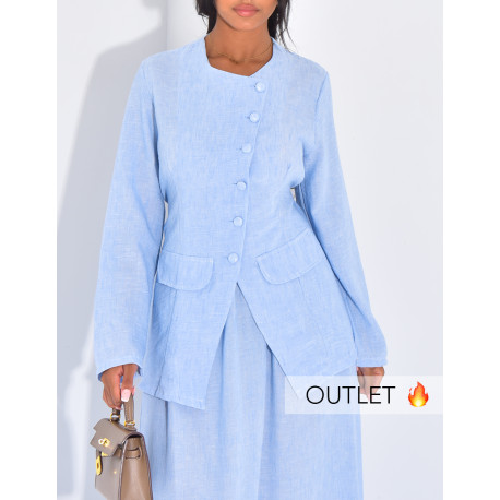 Set Leinen-Effekt Blazer mit Knöpfen, die im Rücken gebunden werden, und langer Rock.