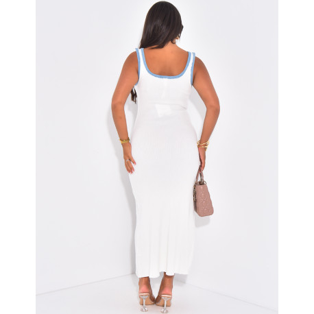 Robe sans manche côtelée à bordures contrastantes en jeans