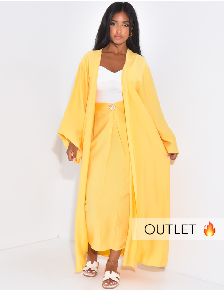 Ensemble kimono et jupe drapé en lin