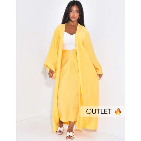 Ensemble kimono et jupe drapé en lin