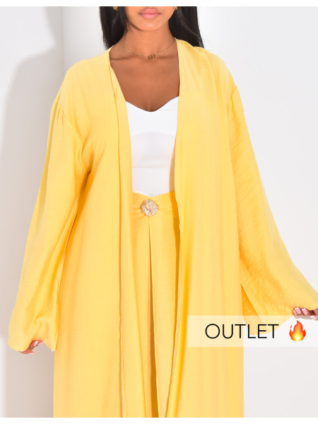 Linen kimono and draped skirt set