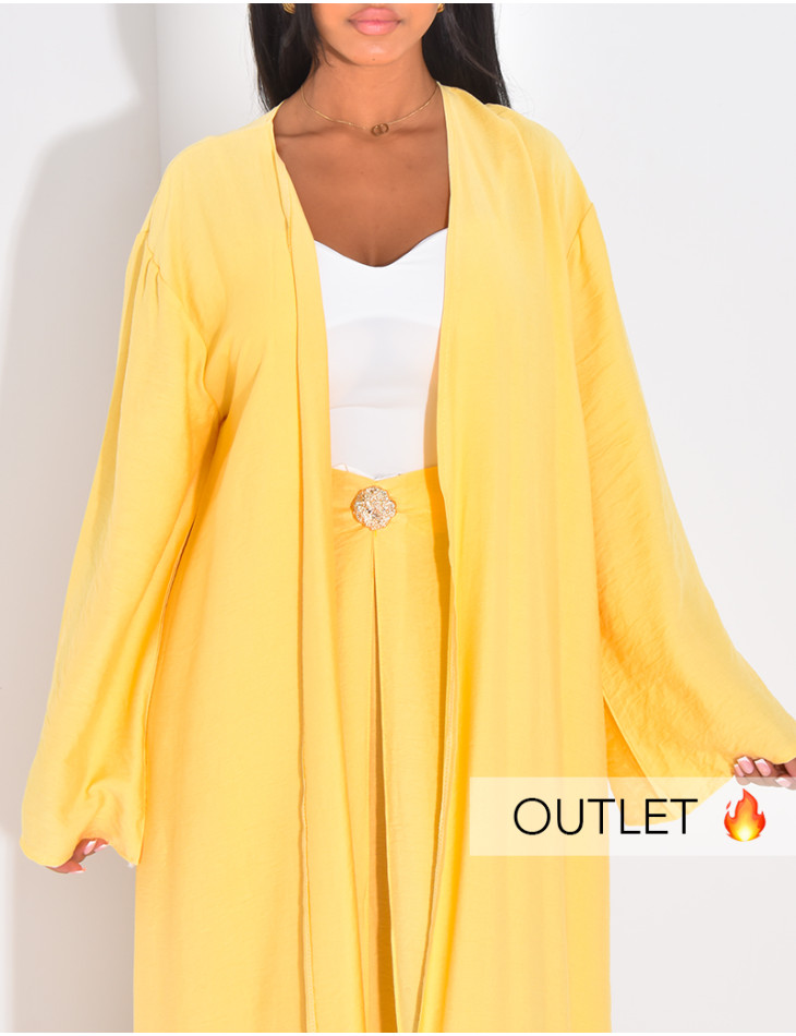 Linen kimono and draped skirt set