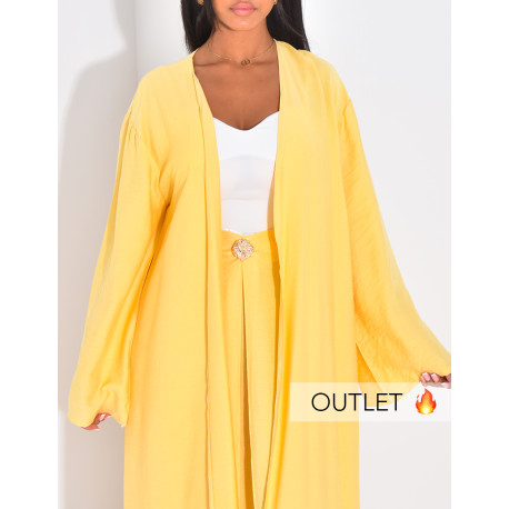 Linen kimono and draped skirt set