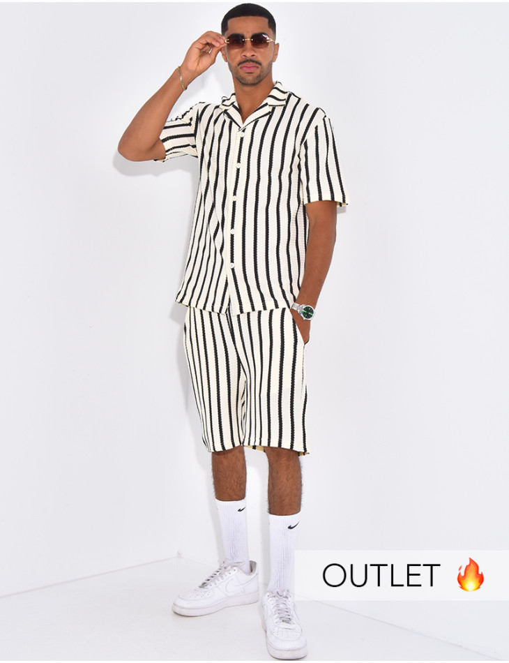 Ensemble texturé short et chemise à rayures