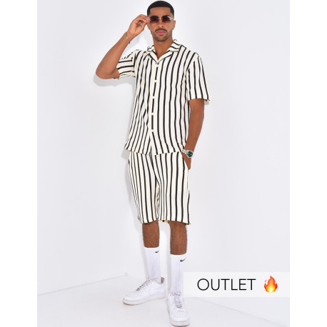 Ensemble texturé short et chemise à rayures