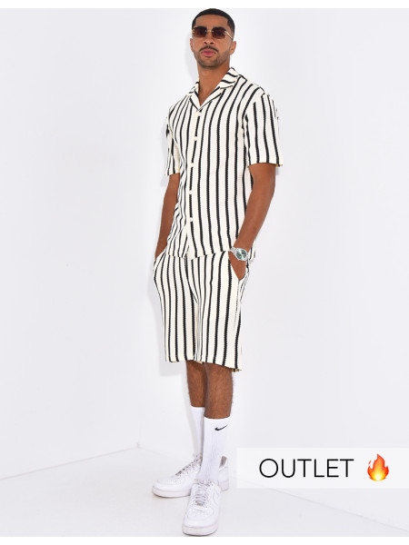Ensemble texturé short et chemise à rayures
