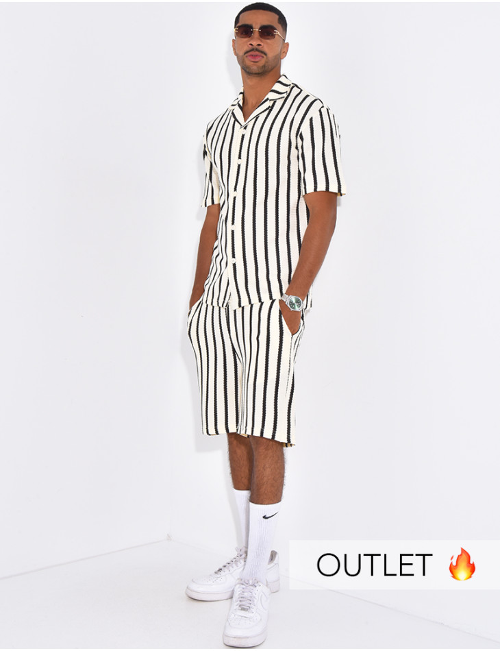 Ensemble texturé short et chemise à rayures