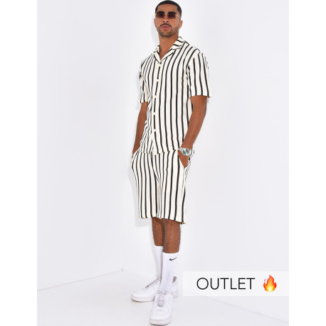 Ensemble texturé short et chemise à rayures