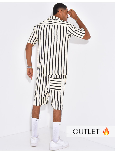 Ensemble texturé short et chemise à rayures