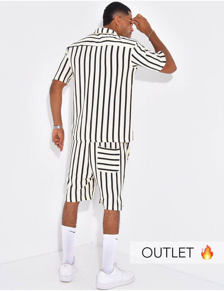 Ensemble texturé short et chemise à rayures