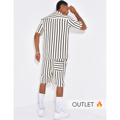 Ensemble texturé short et chemise à rayures