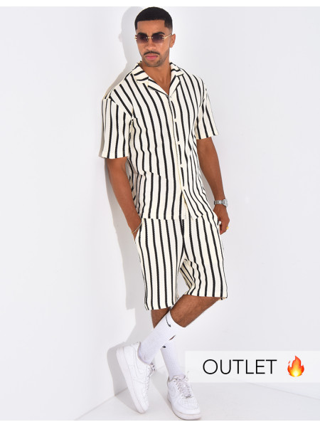 Ensemble texturé short et chemise à rayures