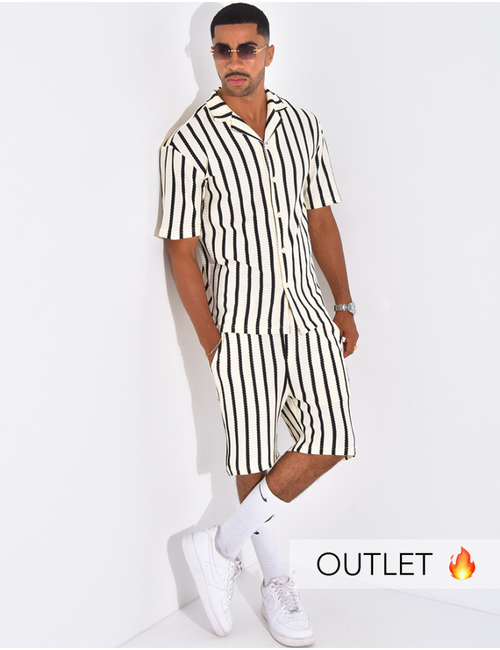 Ensemble texturé short et chemise à rayures