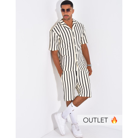 Ensemble texturé short et chemise à rayures