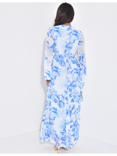 Robe longue en voile fleuri doublée à ajuster