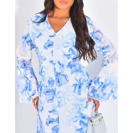 Robe longue en voile fleuri doublée à ajuster