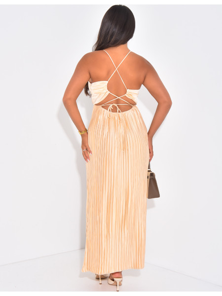 Robe longue plissée dos nu à nouer