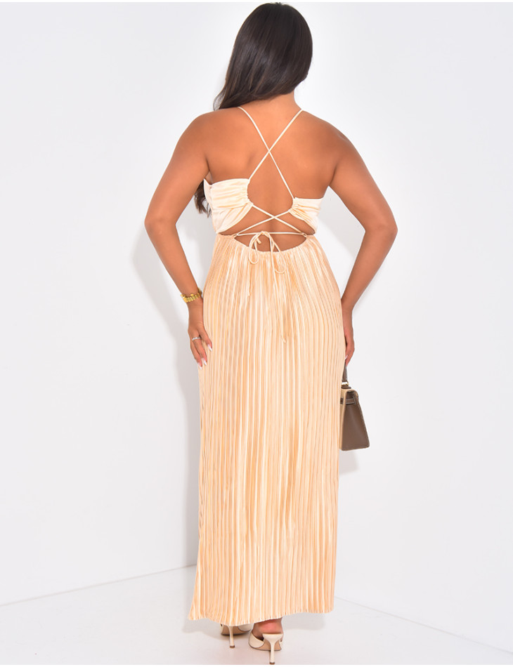 Robe longue plissée dos nu à nouer