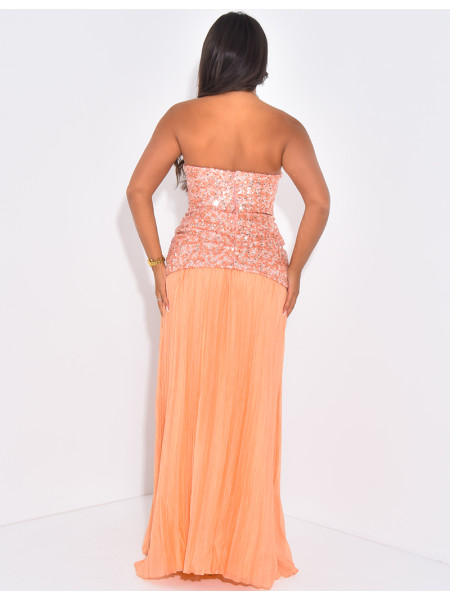 Robe bustier en sequins plissée