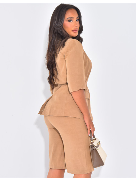 Short-sleeved blazer and Bermuda shorts set in peach-skin fabric