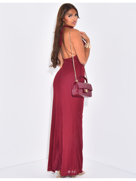 Langes Neckholder-Kleid aus gefüttertem Mesh mit Drapiereffekt.