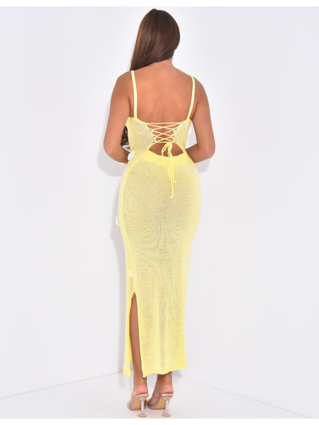 Robe de plage longue en crochet à fleurs en relief