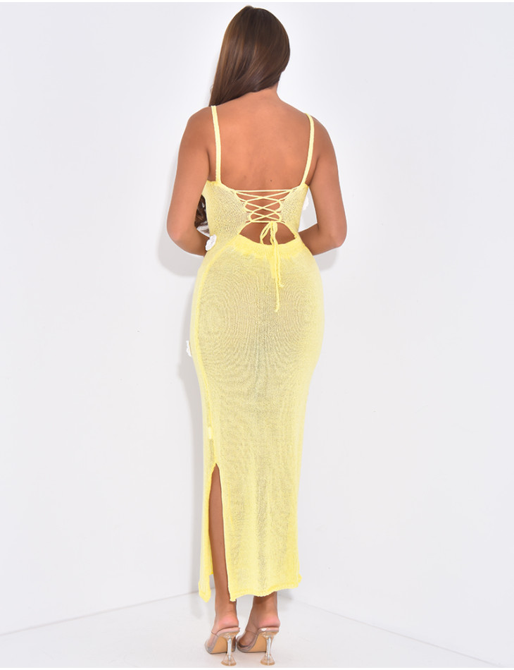 Robe de plage longue en crochet à fleurs en relief