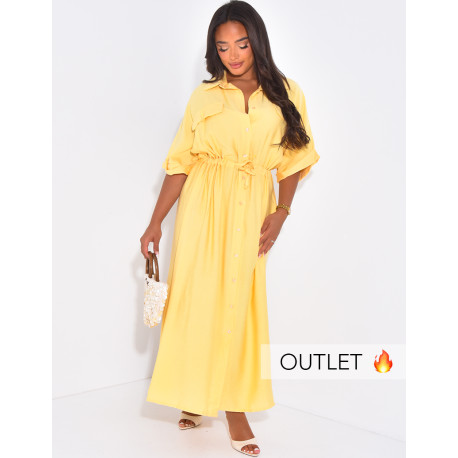 Robe chemise longue se nouant à la taille à poches