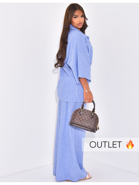 Oversized shirt and straight-leg striped pants set