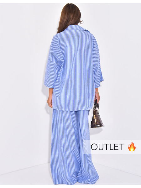 Oversized shirt and straight-leg striped pants set
