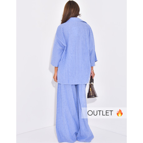 Oversized shirt and straight-leg striped pants set