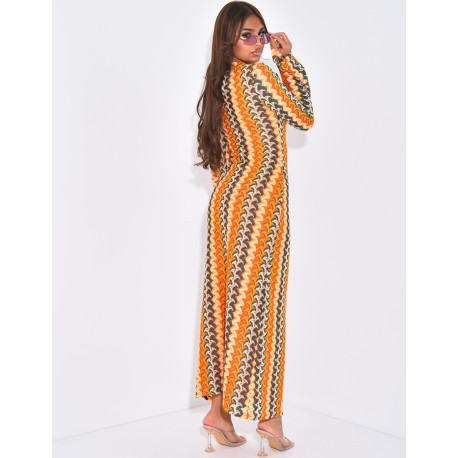 Robe longue en crochet multicolore