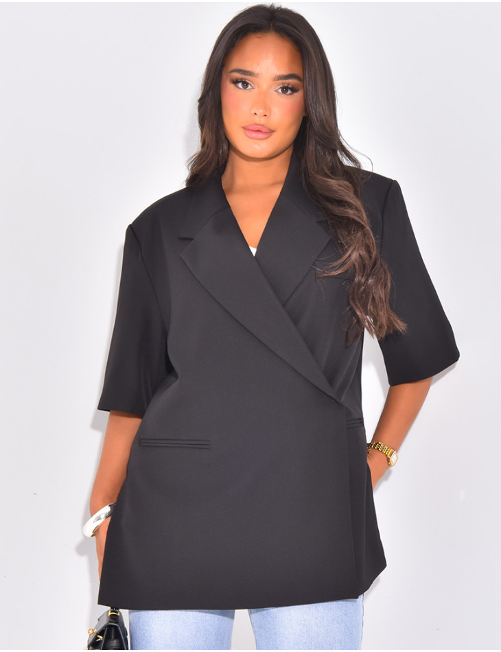 Überkreuzter Oversize-Premium-Blazer mit kurzen Ärmeln