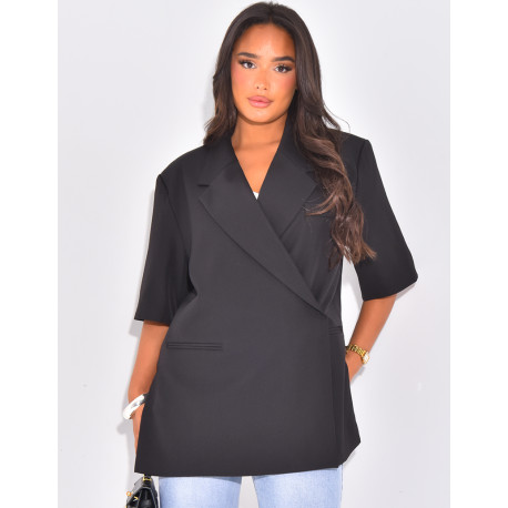 Überkreuzter Oversize-Premium-Blazer mit kurzen Ärmeln