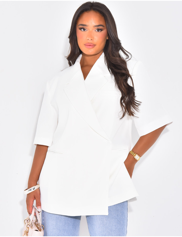 Überkreuzter Oversize-Premium-Blazer mit kurzen Ärmeln